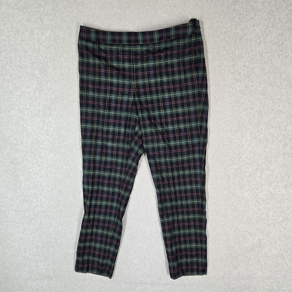 Talbots Women Pants 8P Green Polyester Wool Plaid Dress Pants Twill Chatham